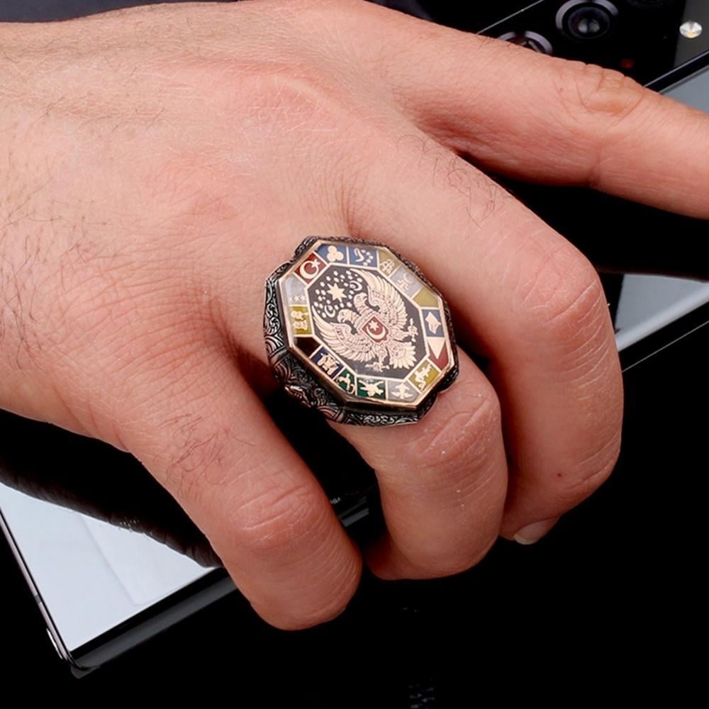 Çift Başlı Kartal 16 Türk Devleti Gümüş Yüzük16 Türk Devleti Yüzük