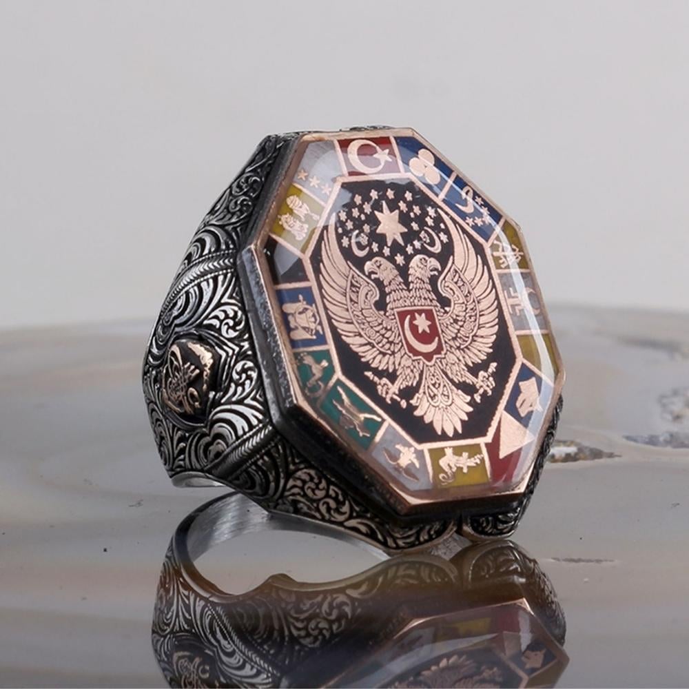 Çift Başlı Kartal 16 Türk Devleti Gümüş Yüzük16 Türk Devleti Yüzük