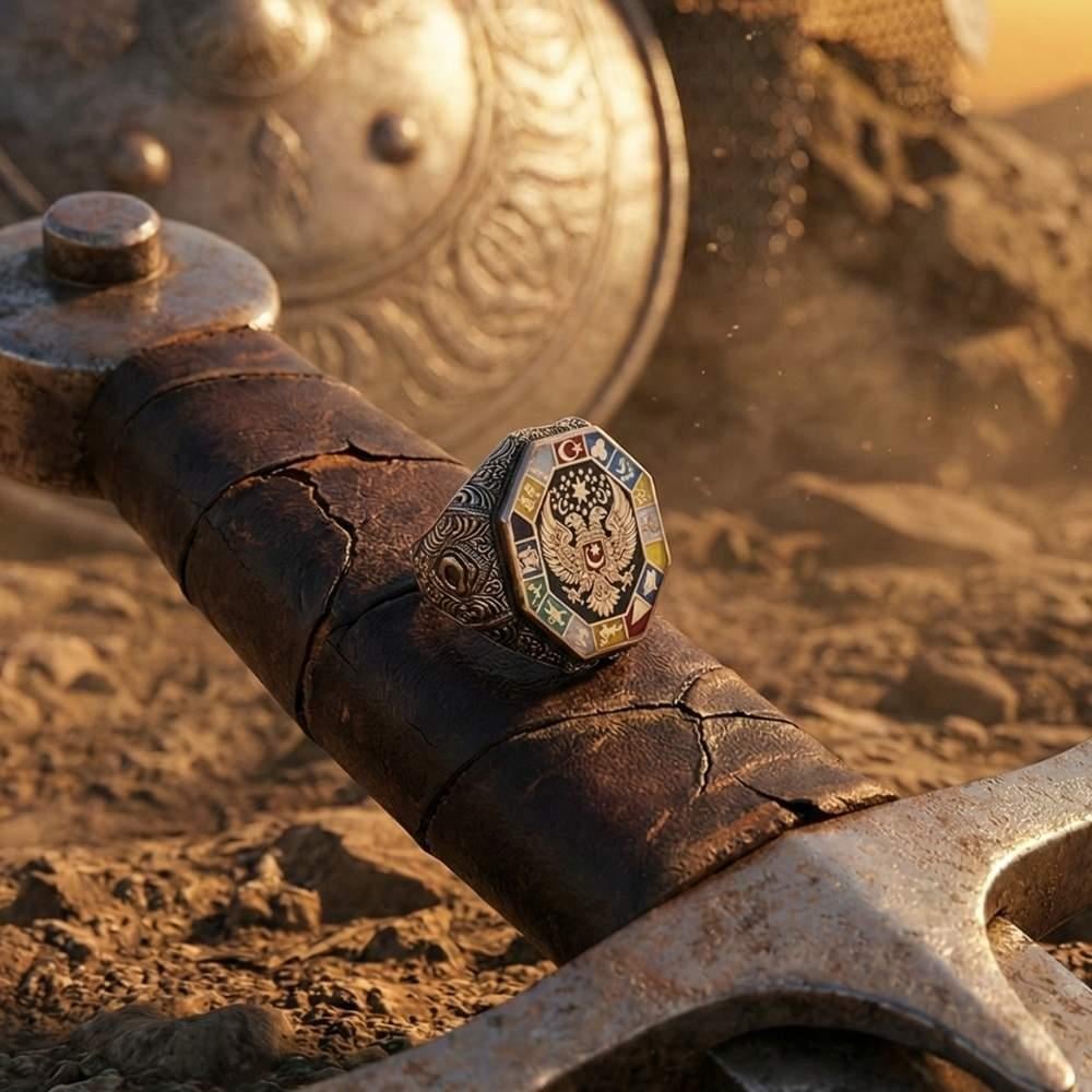 Çift Başlı Kartal 16 Türk Devleti Gümüş Yüzük16 Türk Devleti Yüzük