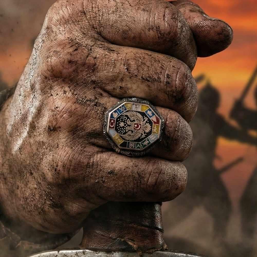 Çift Başlı Kartal 16 Türk Devleti Gümüş Yüzük16 Türk Devleti Yüzük