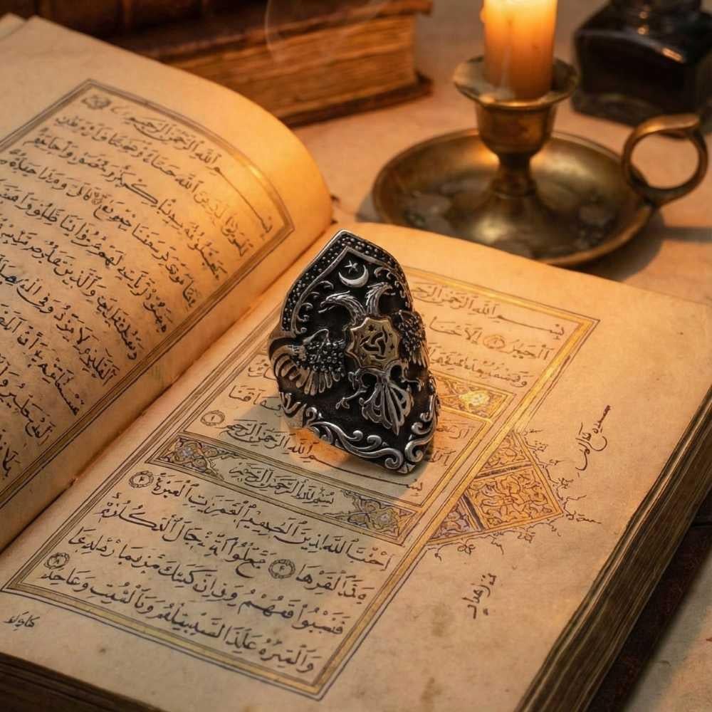 Çift Başlı Kartal Teşkilat-ı Mahsusa Gümüş Zihgir YüzükBaşparmak & Zihgir Yüzükleri