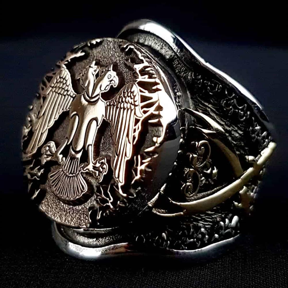 Çift Başlı Kartal Zülfikar Kılıcı Üzeri Gümüş Yüzük