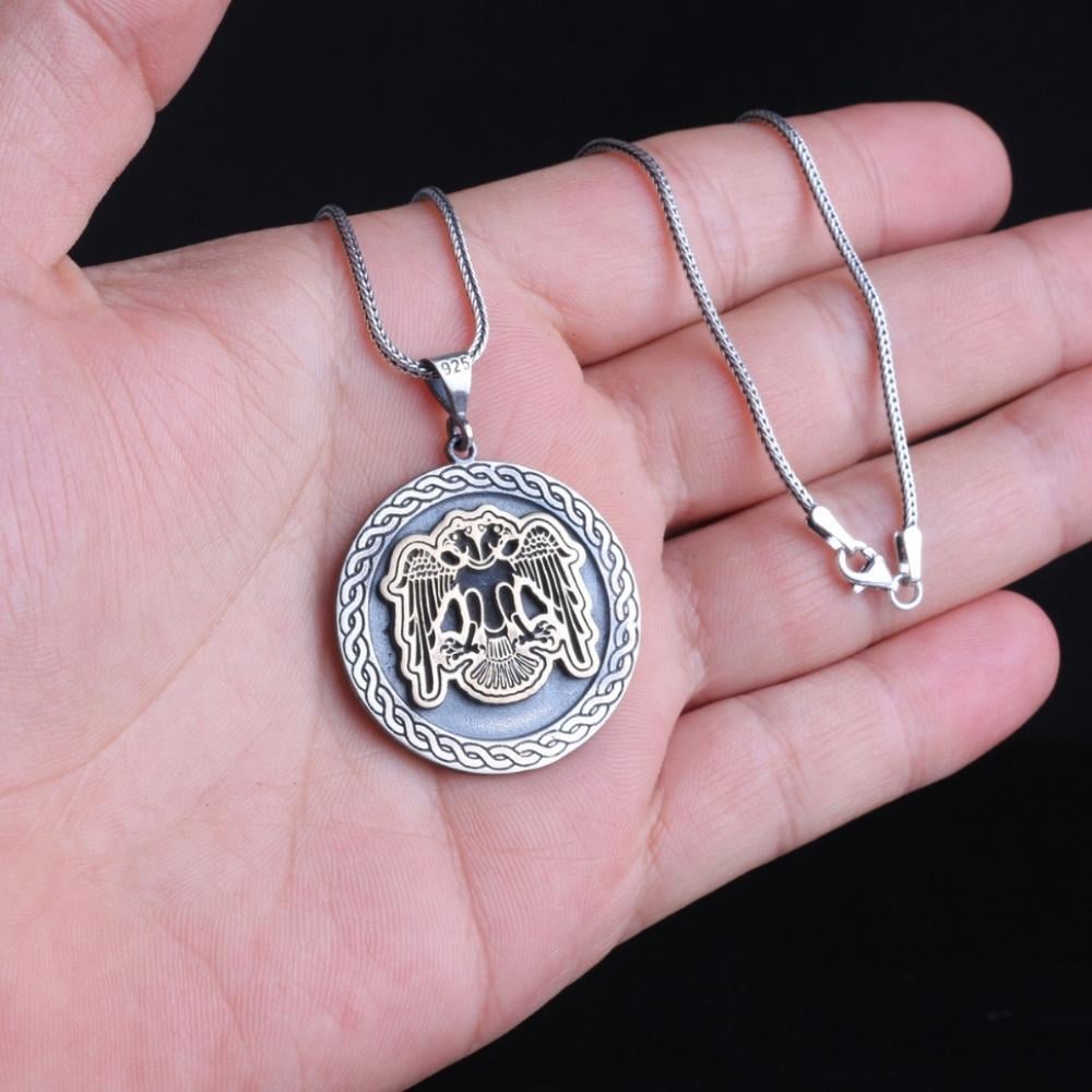 Çift Başlı Selçuklu Kartalı Gümüş Madalyon KolyeOsmanlı Kolye