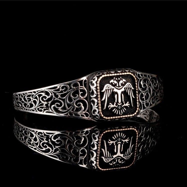 Çift Başlı Selçuklu Kartalı Model Otantik Gümüş BileklikErkek Bileklik