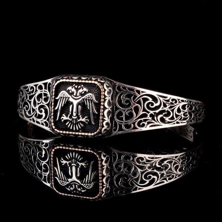 Çift Başlı Selçuklu Kartalı Model Otantik Gümüş BileklikErkek Bileklik