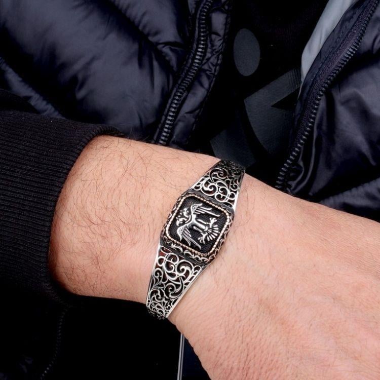 Çift Başlı Selçuklu Kartalı Model Otantik Gümüş BileklikErkek Bileklik