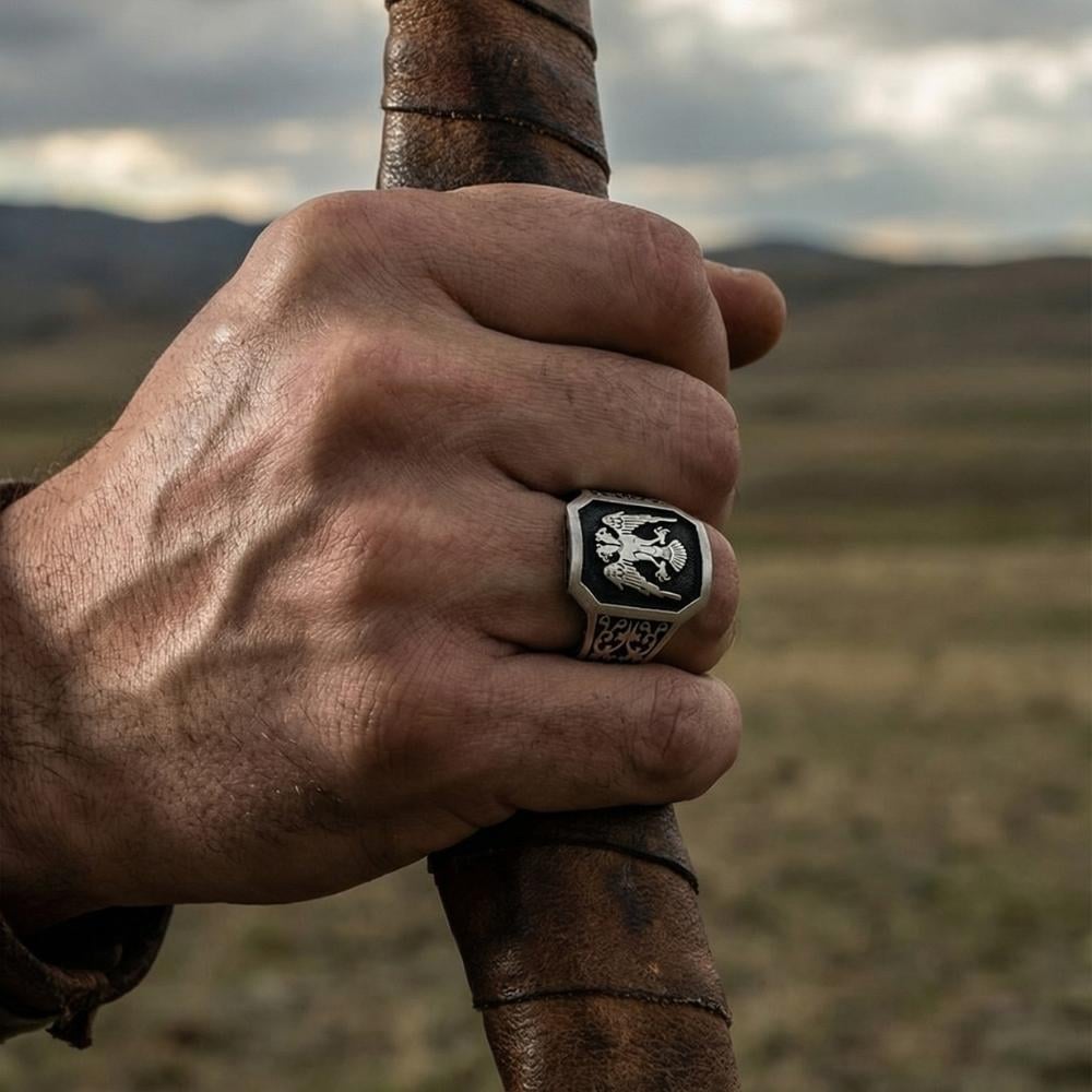 Çift Başlı Selçuklu Kartalı Motifli Gümüş Erkek YüzükÇift Başlı Kartal Selçuklu Yüzük