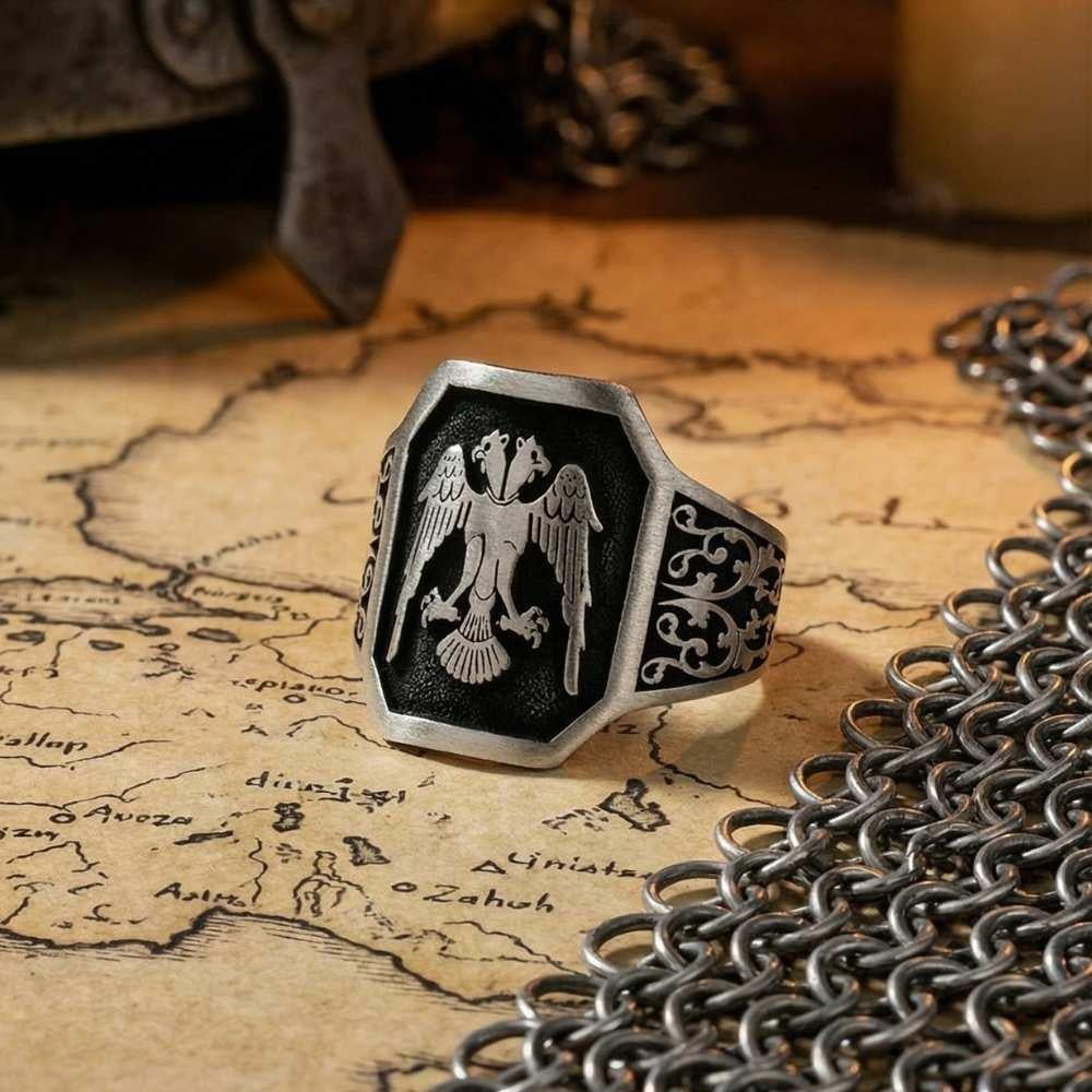 Çift Başlı Selçuklu Kartalı Motifli Gümüş Erkek YüzükÇift Başlı Kartal Selçuklu Yüzük