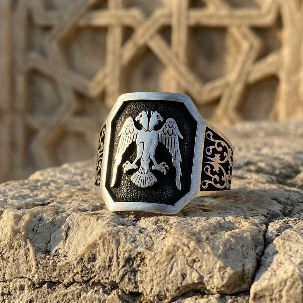 Çift Başlı Selçuklu Kartalı Motifli Gümüş Erkek YüzükÇift Başlı Kartal Selçuklu Yüzük