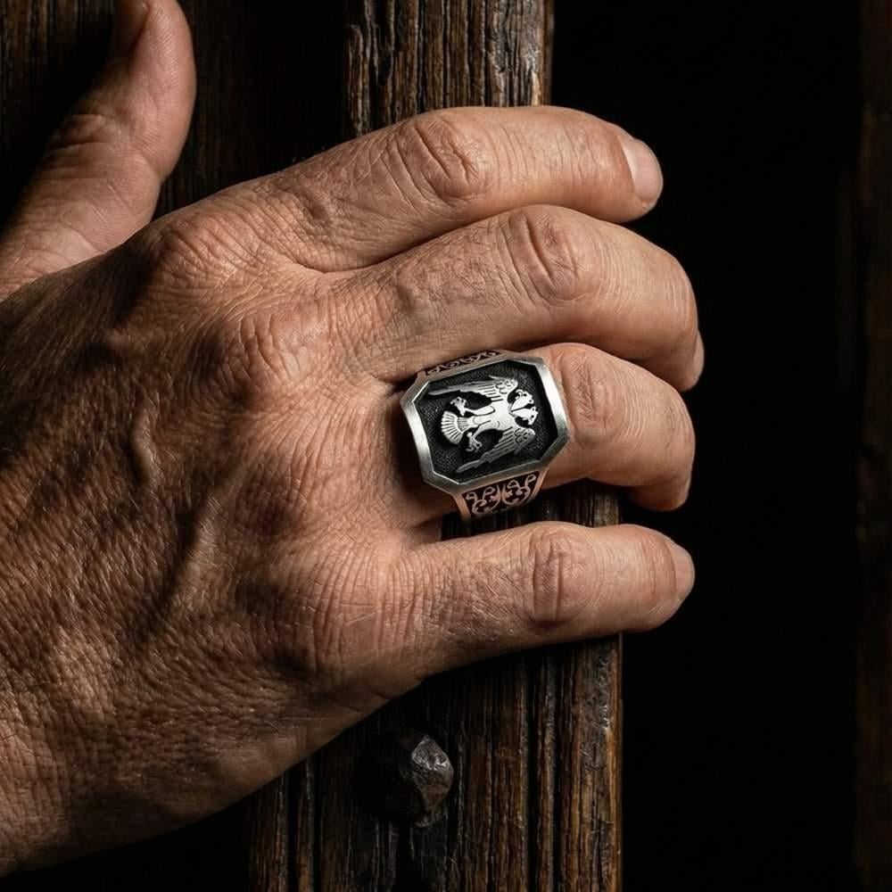 Çift Başlı Selçuklu Kartalı Motifli Gümüş Erkek YüzükÇift Başlı Kartal Selçuklu Yüzük