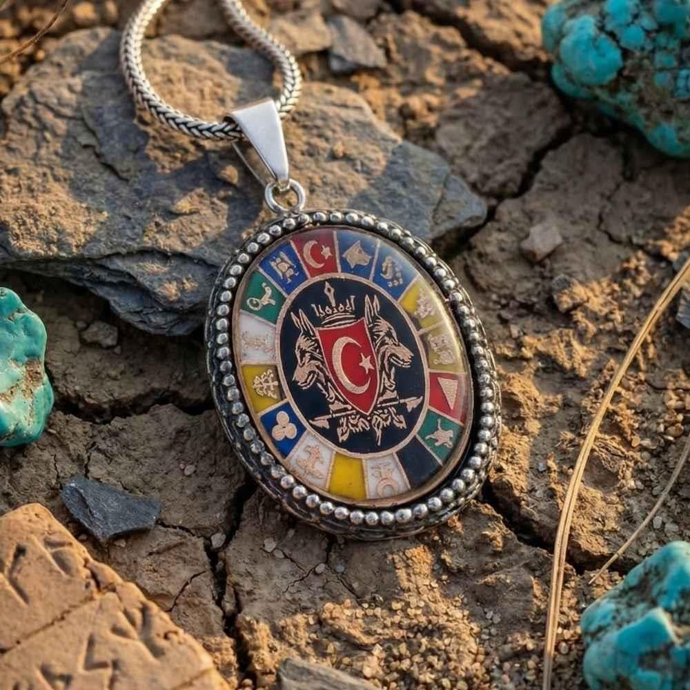 Çift Bozkurt 16 Türk Devleti Gümüş Kolye16 Türk Devleti Kolye