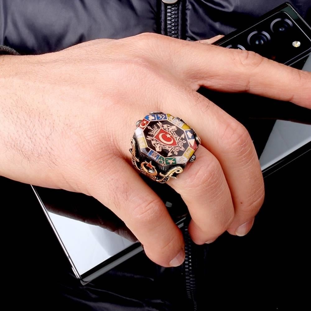 Çift Bozkurt 16 Türk Devleti Gümüş YüzükGrey Wolf Ring