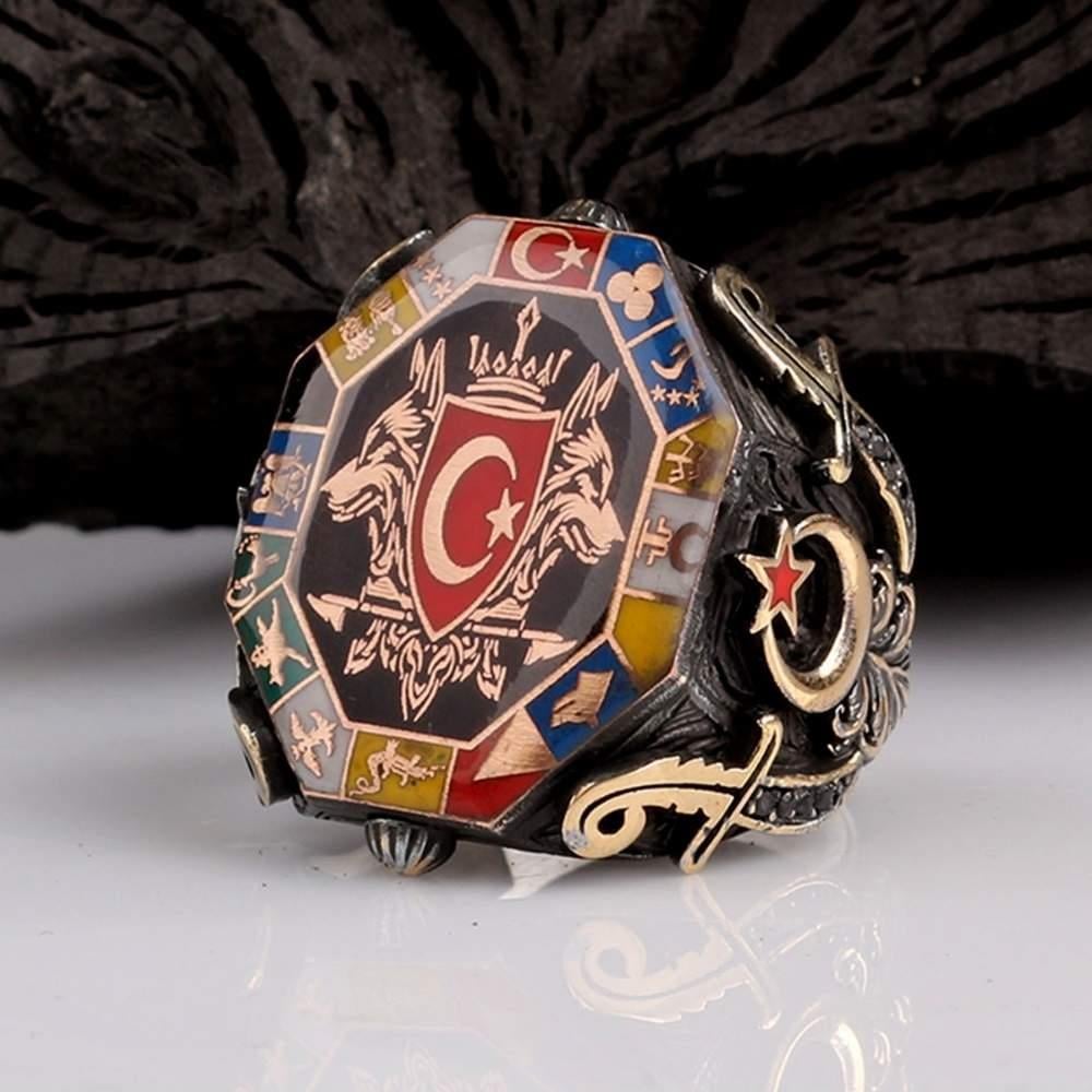 Çift Bozkurt 16 Türk Devleti Gümüş YüzükGrey Wolf Ring