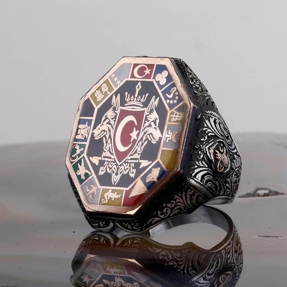 Çift Bozkurt 16 Türk Devleti Gümüş Yüzük & Kolye KombiniSilver Ring and Necklace Combinations