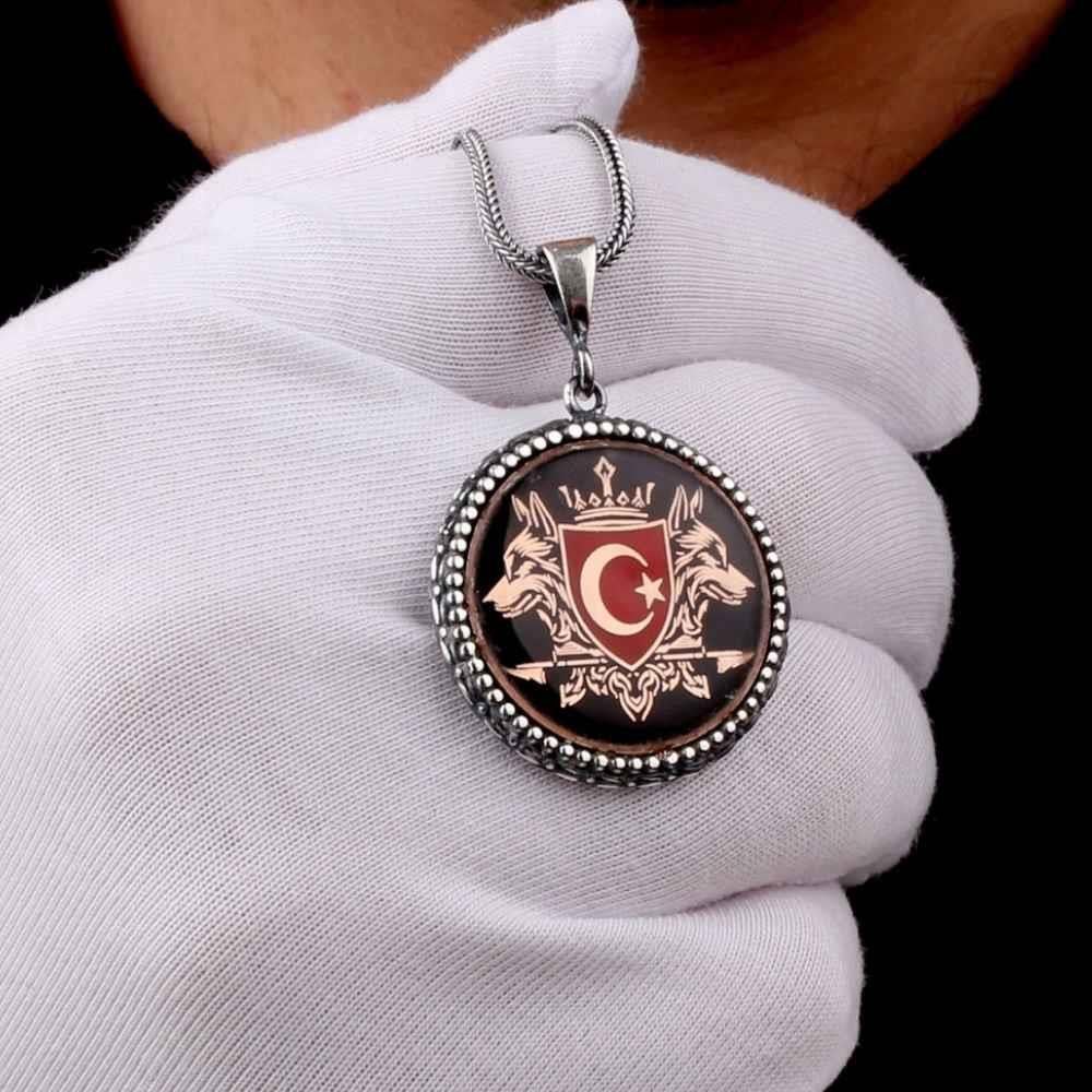 Çift Bozkurt İşlemeli Gümüş KolyeBozkurt Kolye