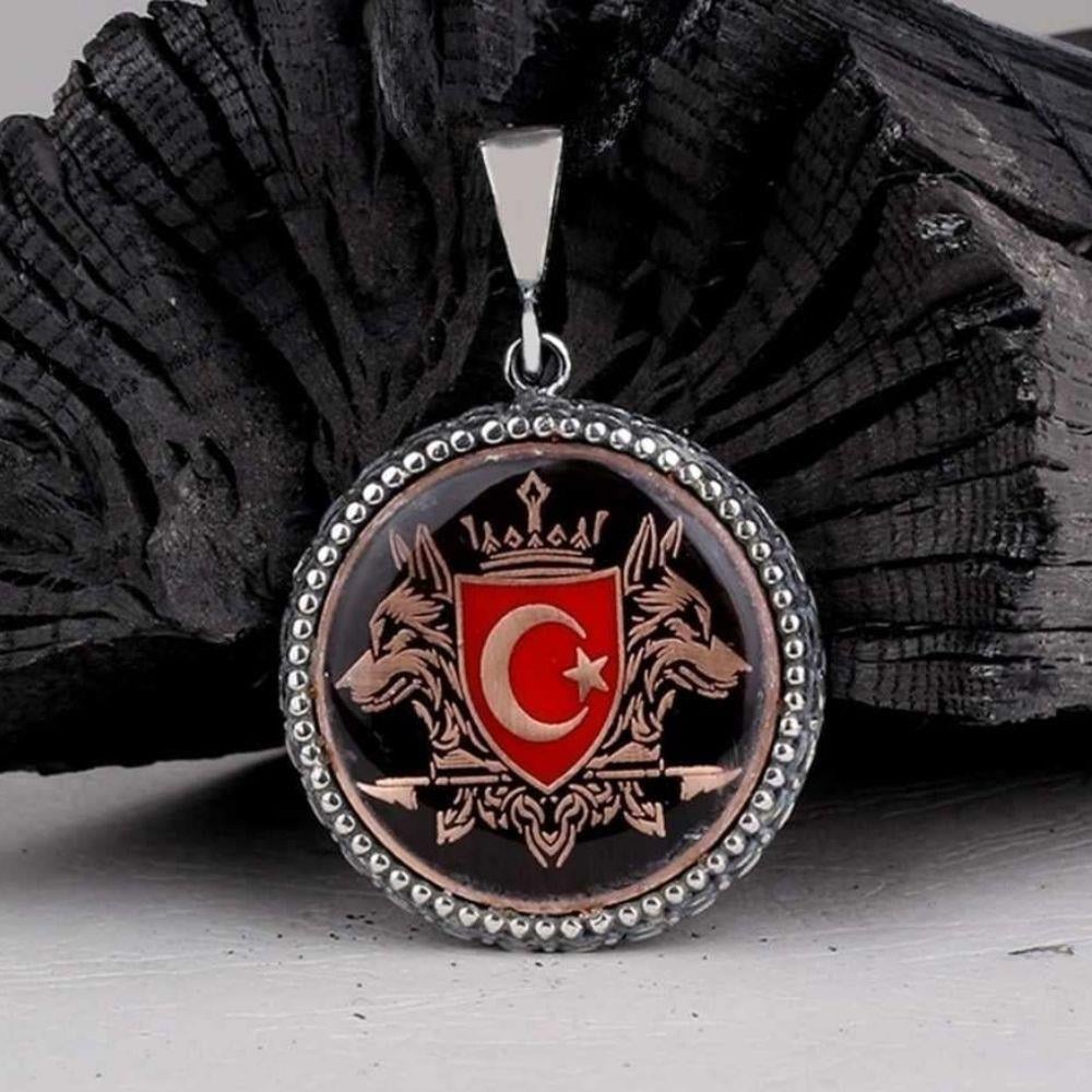 Çift Bozkurt İşlemeli Gümüş Kolye UcuKolye Ucu