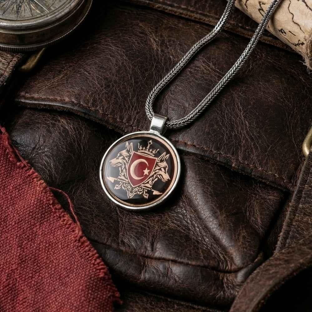 Çift Bozkurt Türk Bayrağı Gümüş KolyeBozkurt Kolye