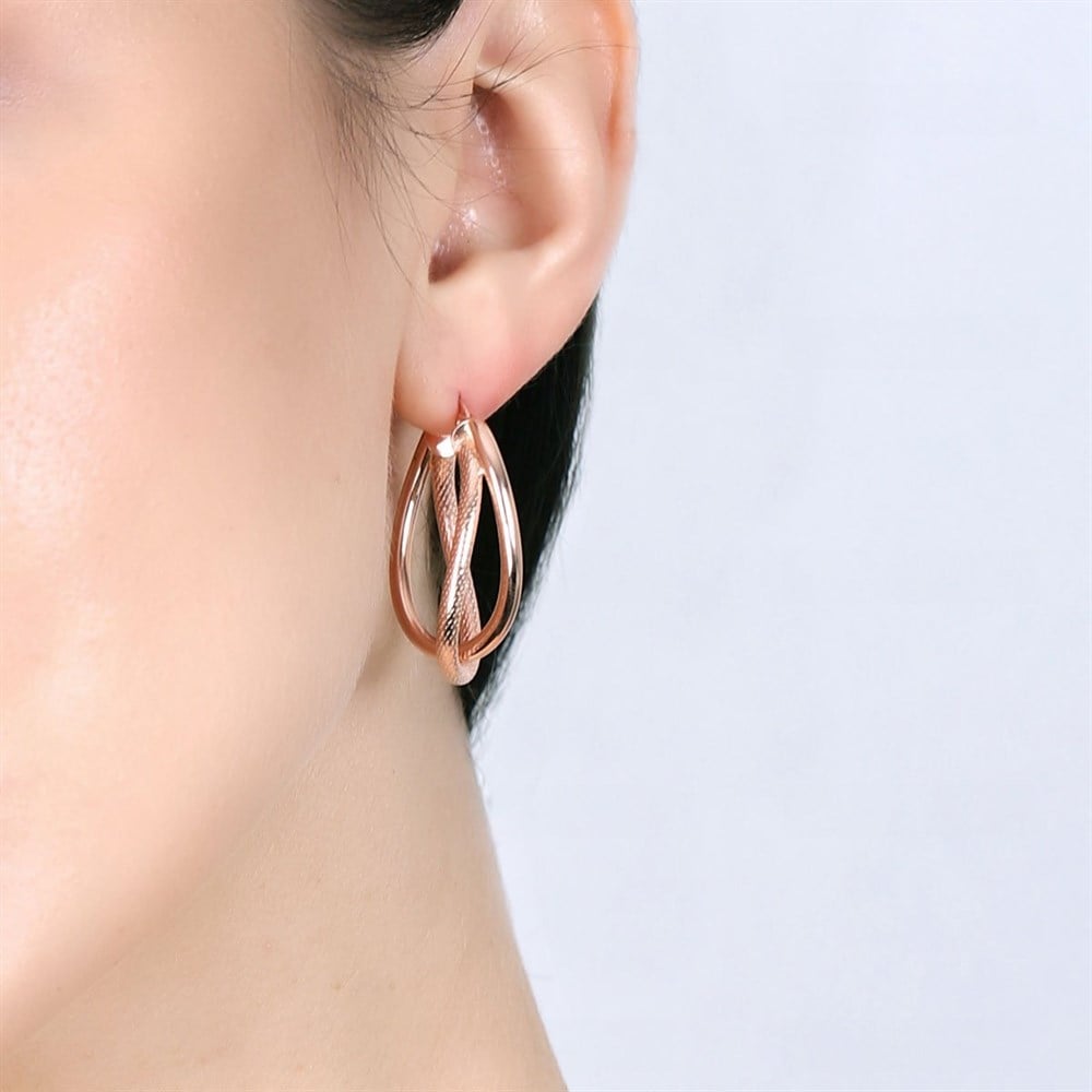 Çift Halka Model Gümüş Küpe Rose