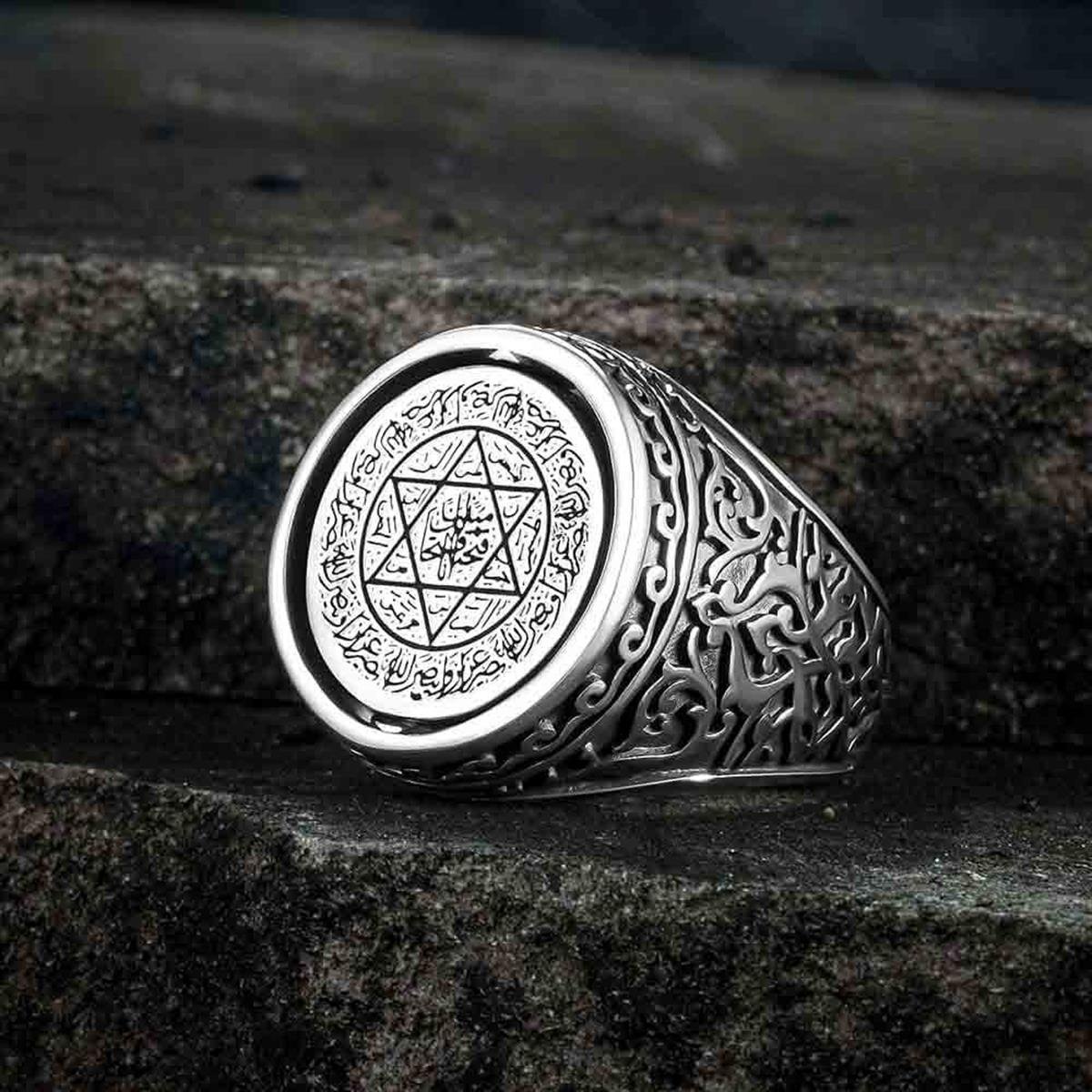 Çift Taraflı Çiçek Desen Mührü Süleyman Gümüş Yüzük