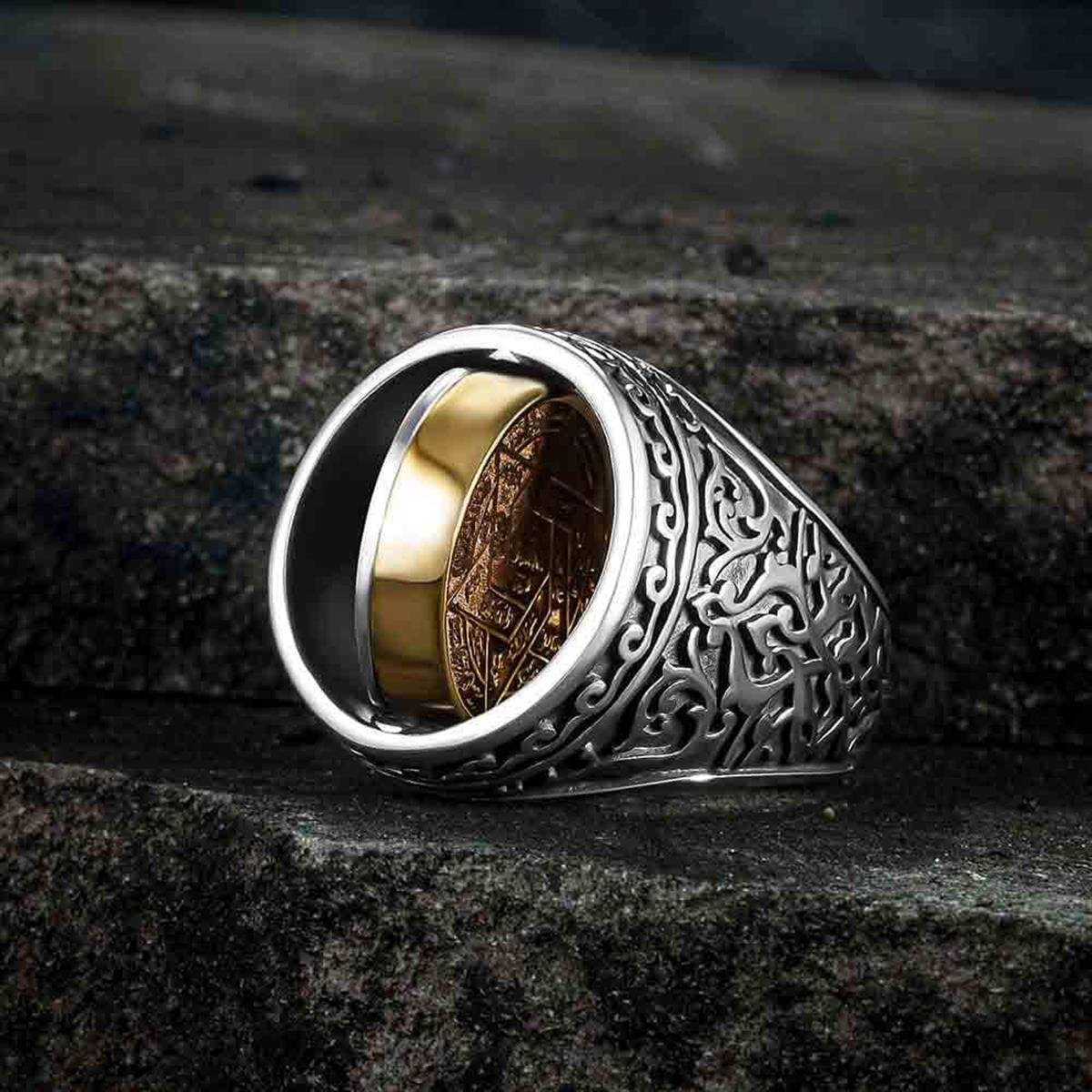 Çift Taraflı Çiçek Desen Mührü Süleyman Gümüş Yüzük