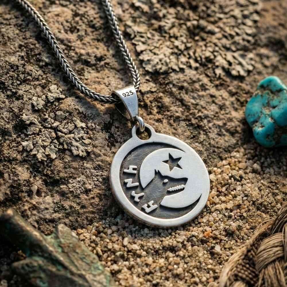 Çift Taraflı Kurt Başlı Göktürkçe Türk Yazılı Gümüş KolyeTürk Kolye