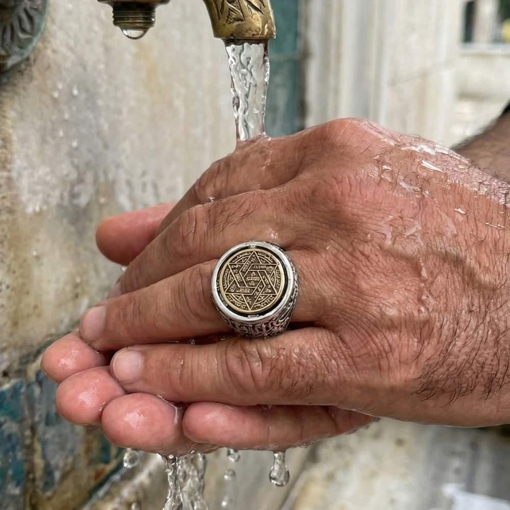 Çift Taraflı Mührü Süleyman Gümüş YüzükSüleyman Mührü Yüzükler