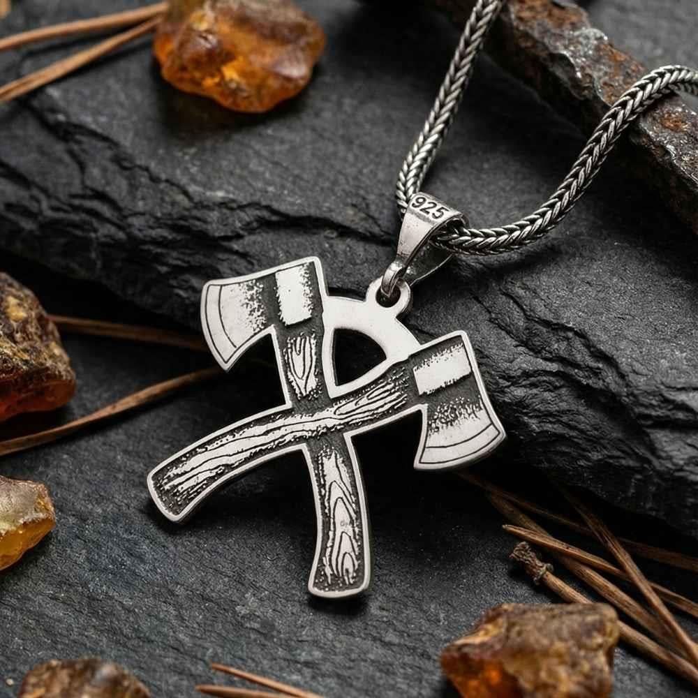 Çiftli Viking Baltası Gümüş KolyeKolye