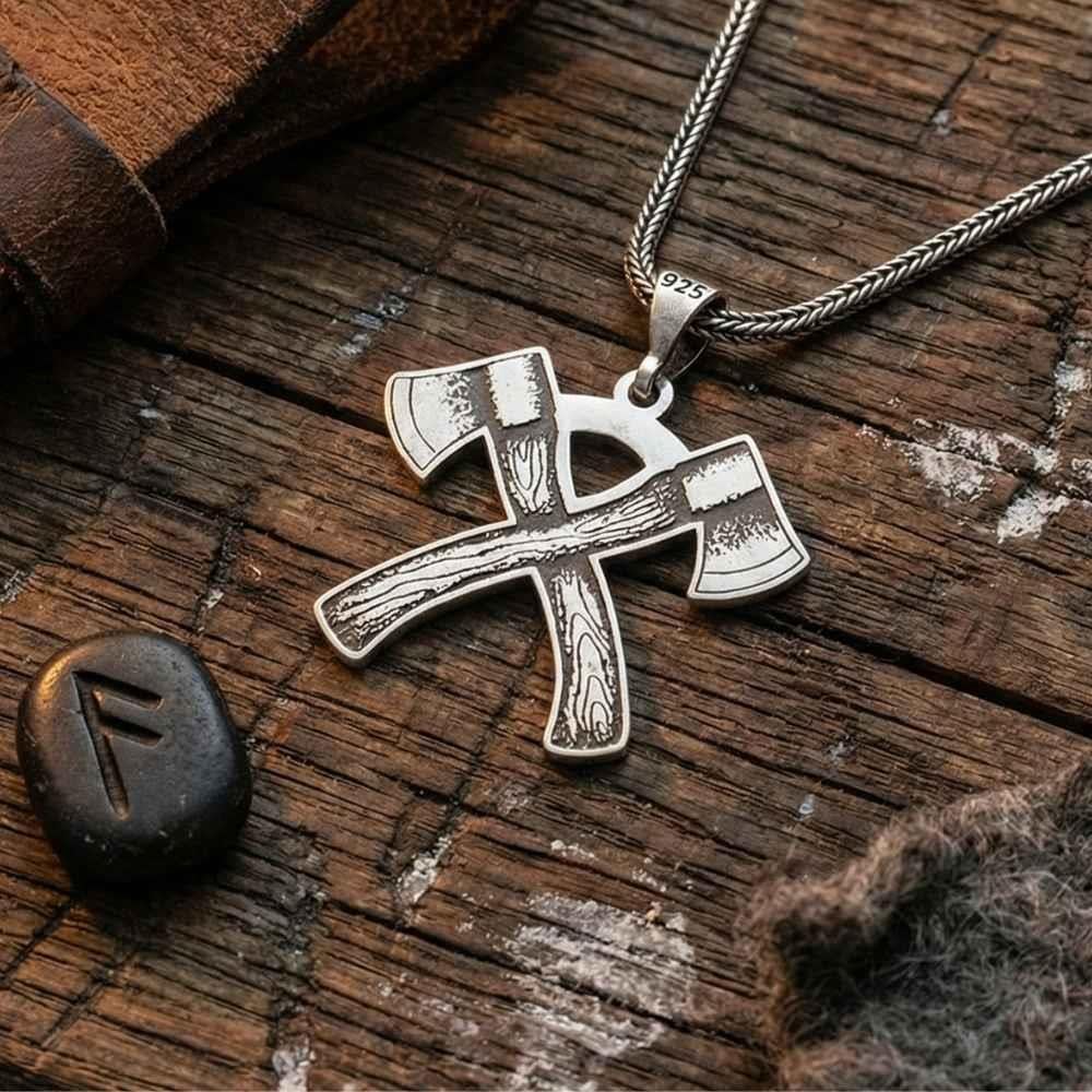 Çiftli Viking Baltası Gümüş KolyeKolye