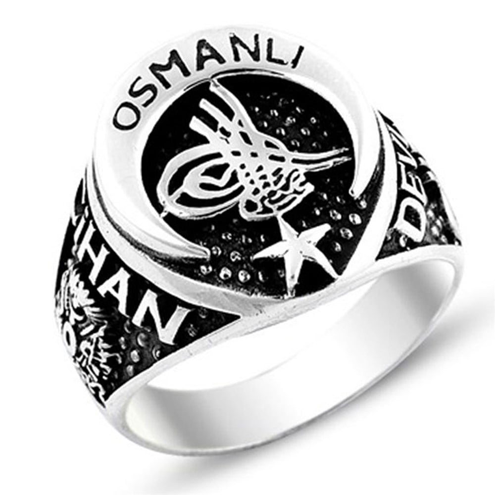 Cihan Devleti Osmanlı Ayyıldız Ve Osmanlı Tuğralı Gümüş Erkek Yüzük