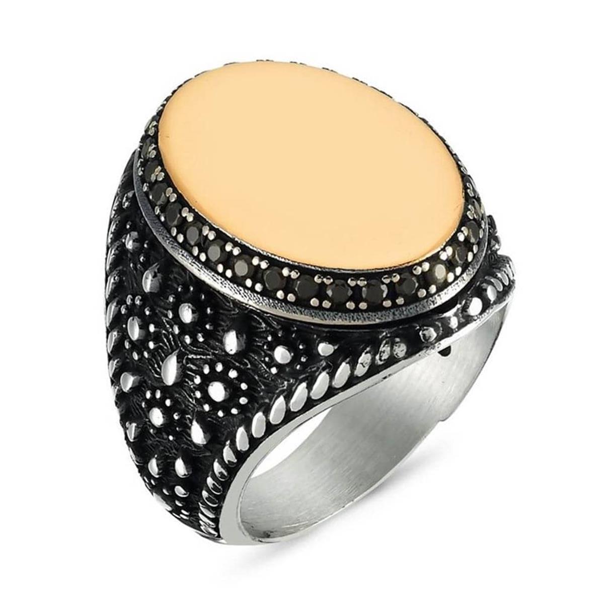 Damla Desenli Oval Kasa Kişiye Özel Gümüş Yüzük