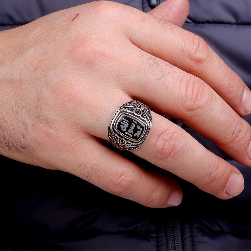 Damla Zirkon Detaylı Mührü Şerif Gümüş YüzükMührü Şerif Yüzük