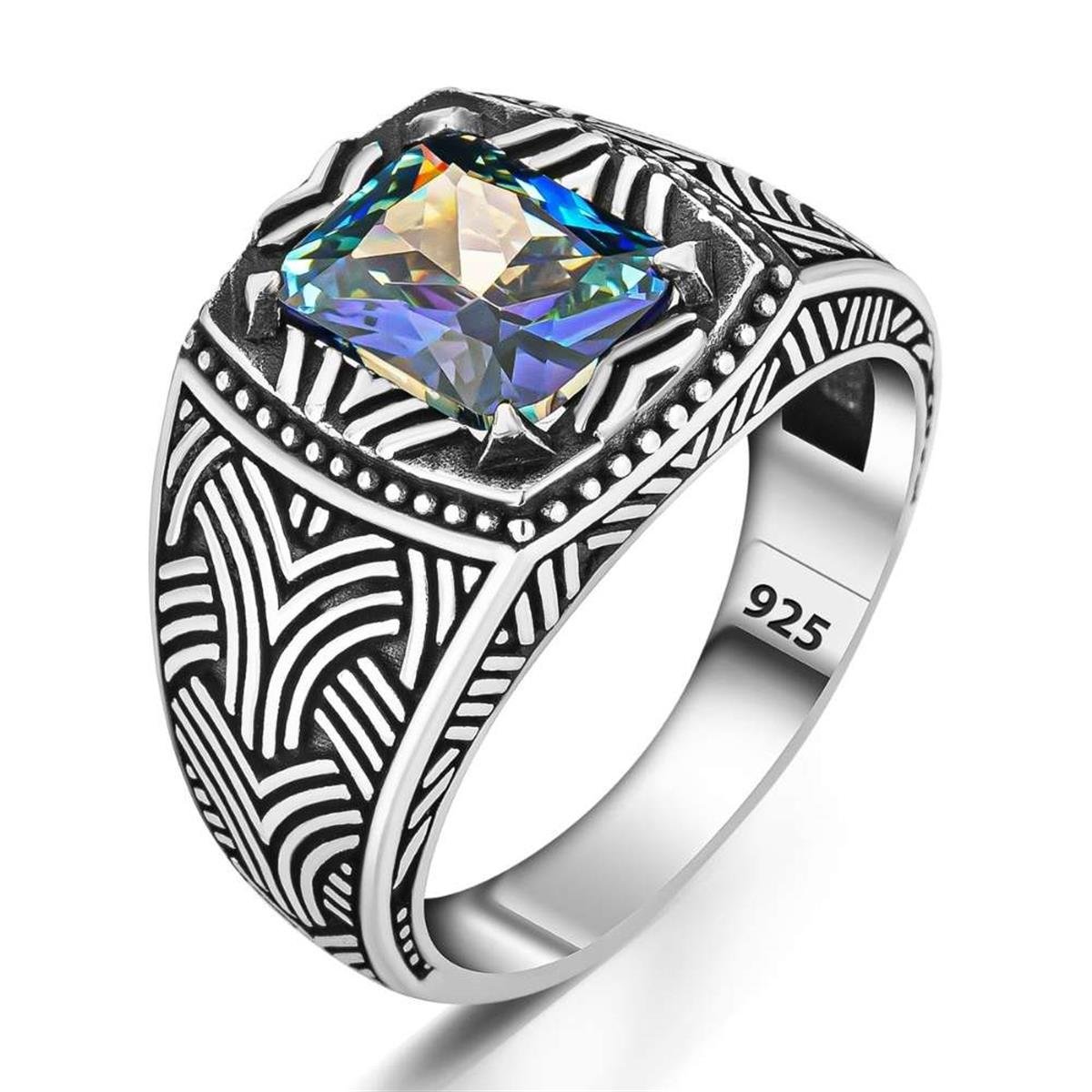 Desenli Zarif Mistik Topaz Taşlı Gümüş Yüzük