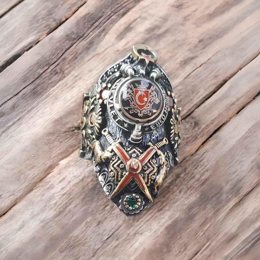 Devlet Ebed Müddet İşlemeli Gümüş Zihgir YüzükBaşparmak & Zihgir Yüzükleri