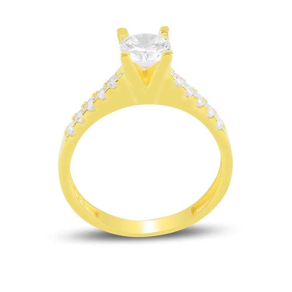 Dört Kollu Klasik Tektaş Gümüş Kadın Yüzük Gold