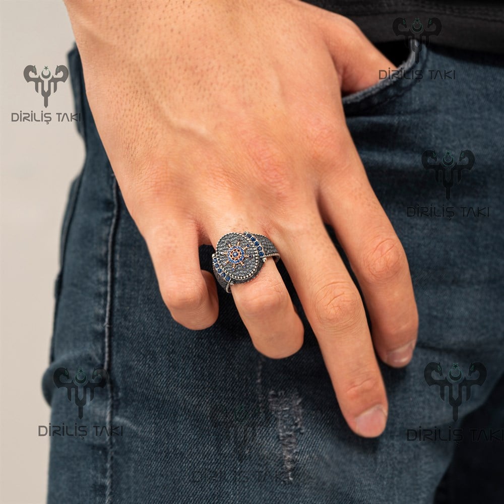 Dümen Motifli Zirkon Taşlı Gümüş Erkek Yüzük