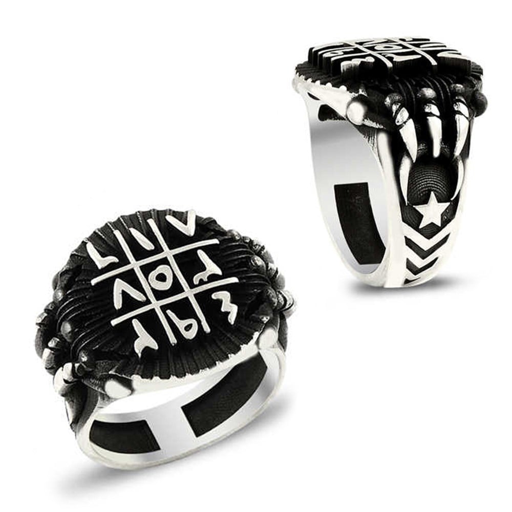 Ebced Hesaplı Pençe Motifli Gümüş Erkek Yüzük