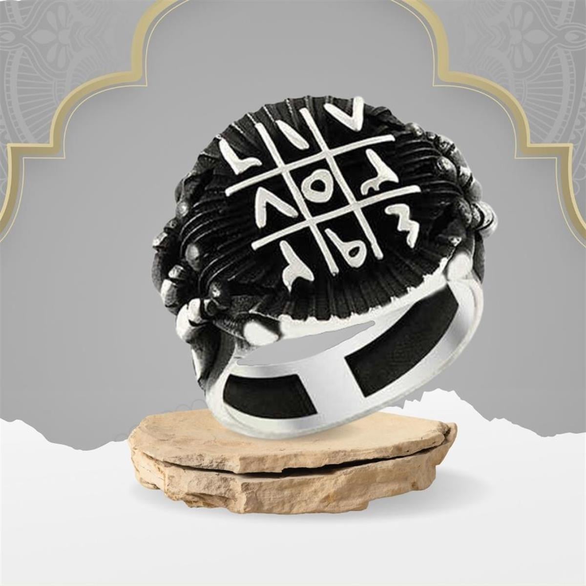 Ebced Hesaplı Pençe Motifli Gümüş Erkek Yüzük