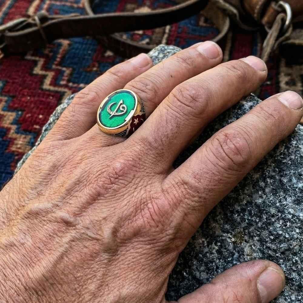 Elif Vav Mineli Gümüş Erkek YüzükElif Vav Yüzük