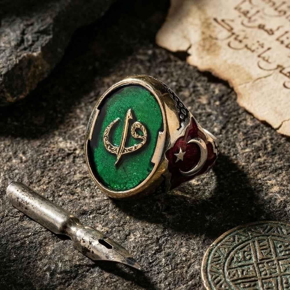 Elif Vav Mineli Gümüş Erkek YüzükElif Vav Yüzük