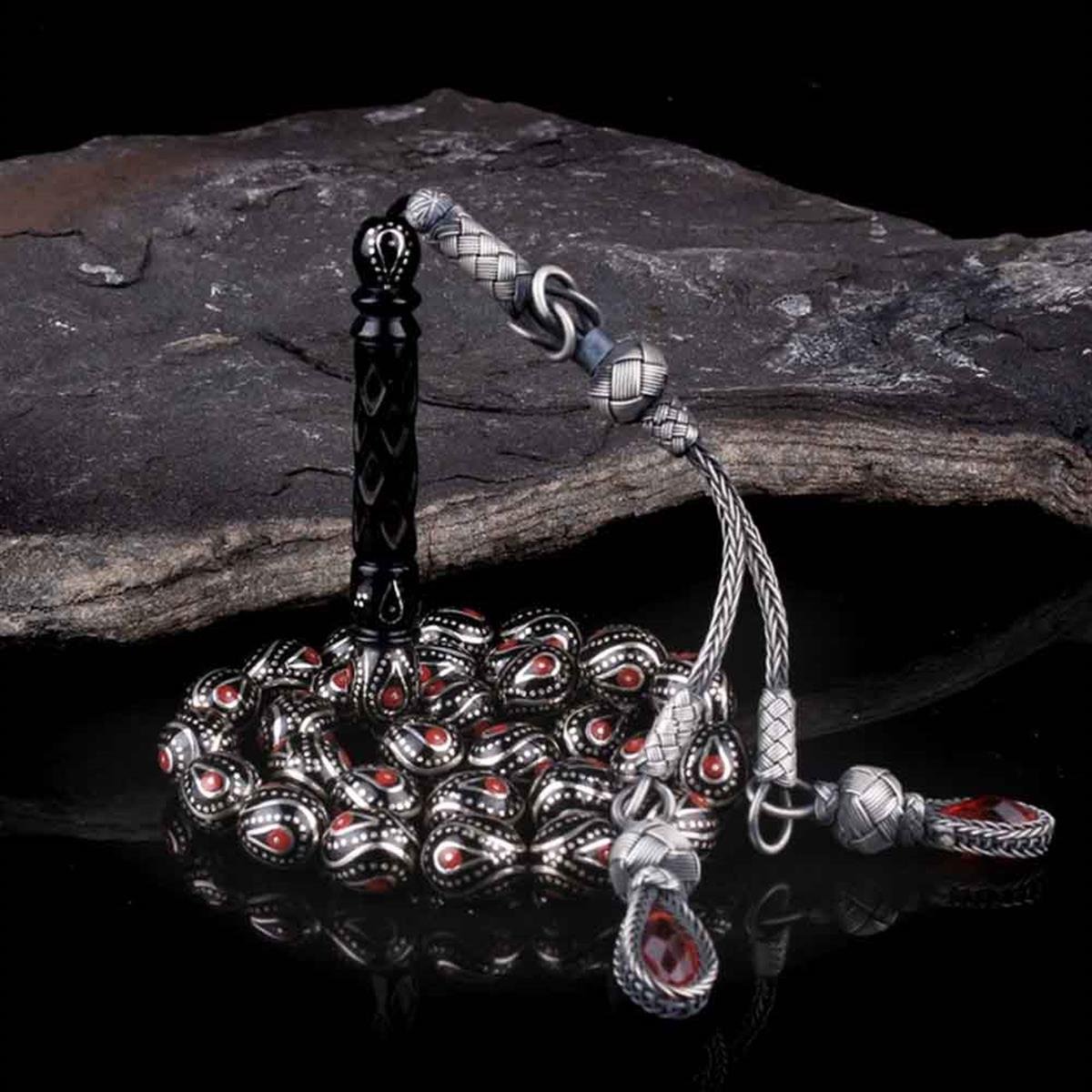 Erzurum Oltu Taşı 1000 Ayar Kazaziye Püsküllü Tesbih