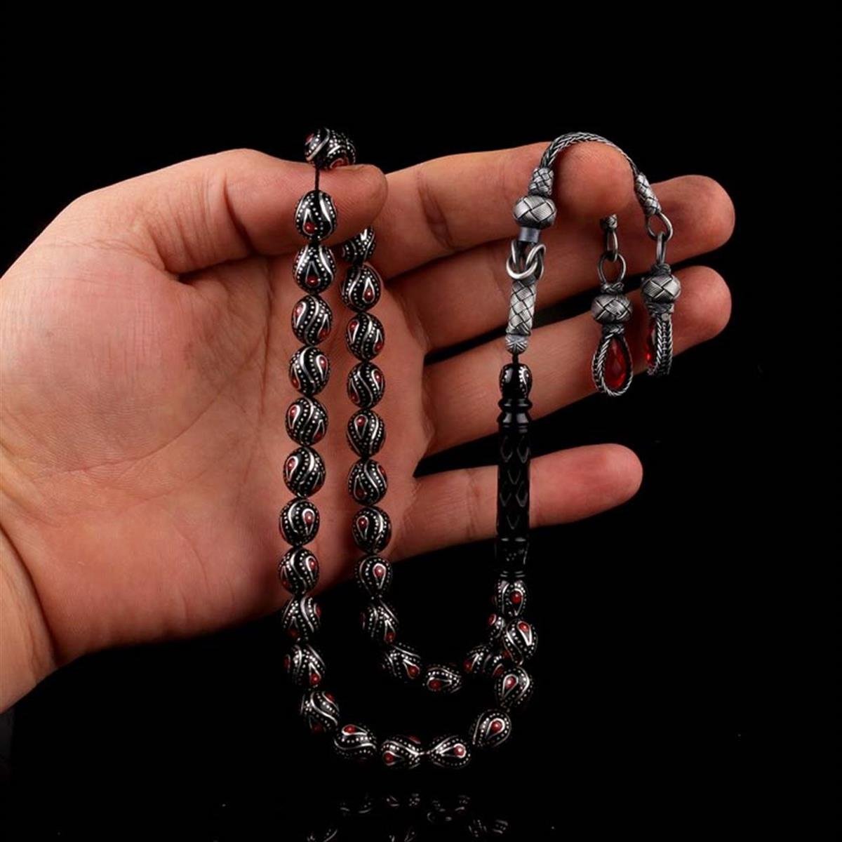 Erzurum Oltu Taşı 1000 Ayar Kazaziye Püsküllü Tesbih