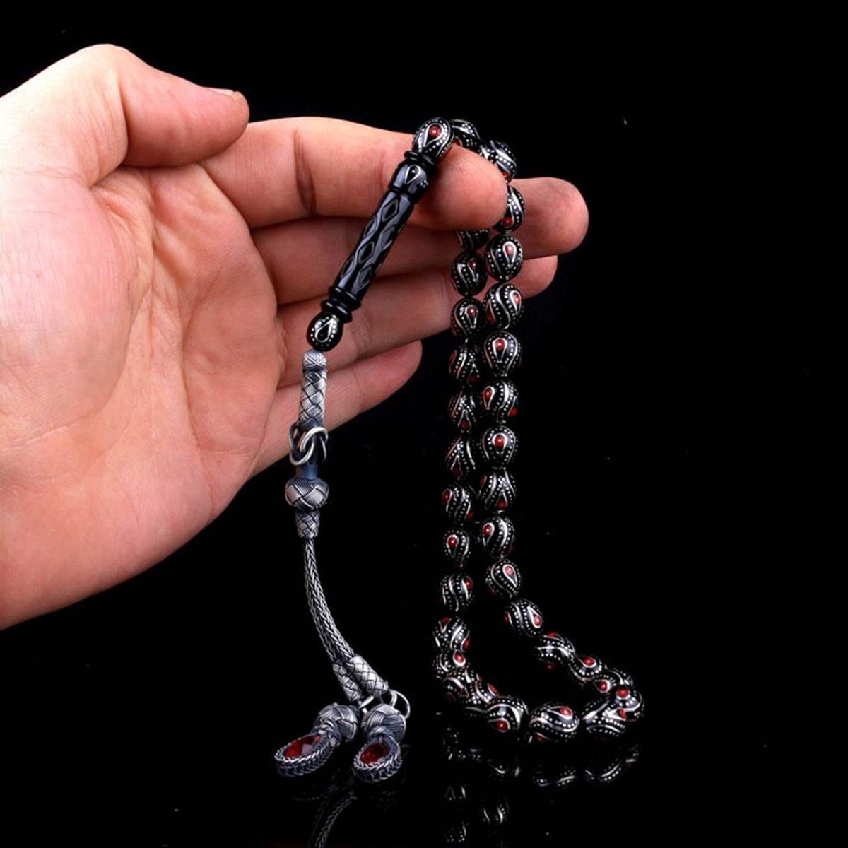 Erzurum Oltu Taşı 1000 Ayar Kazaziye Püsküllü Tesbih