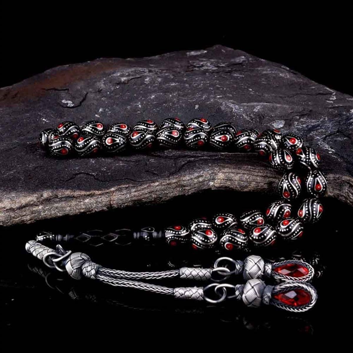 Erzurum Oltu Taşı 1000 Ayar Kazaziye Püsküllü Tesbih