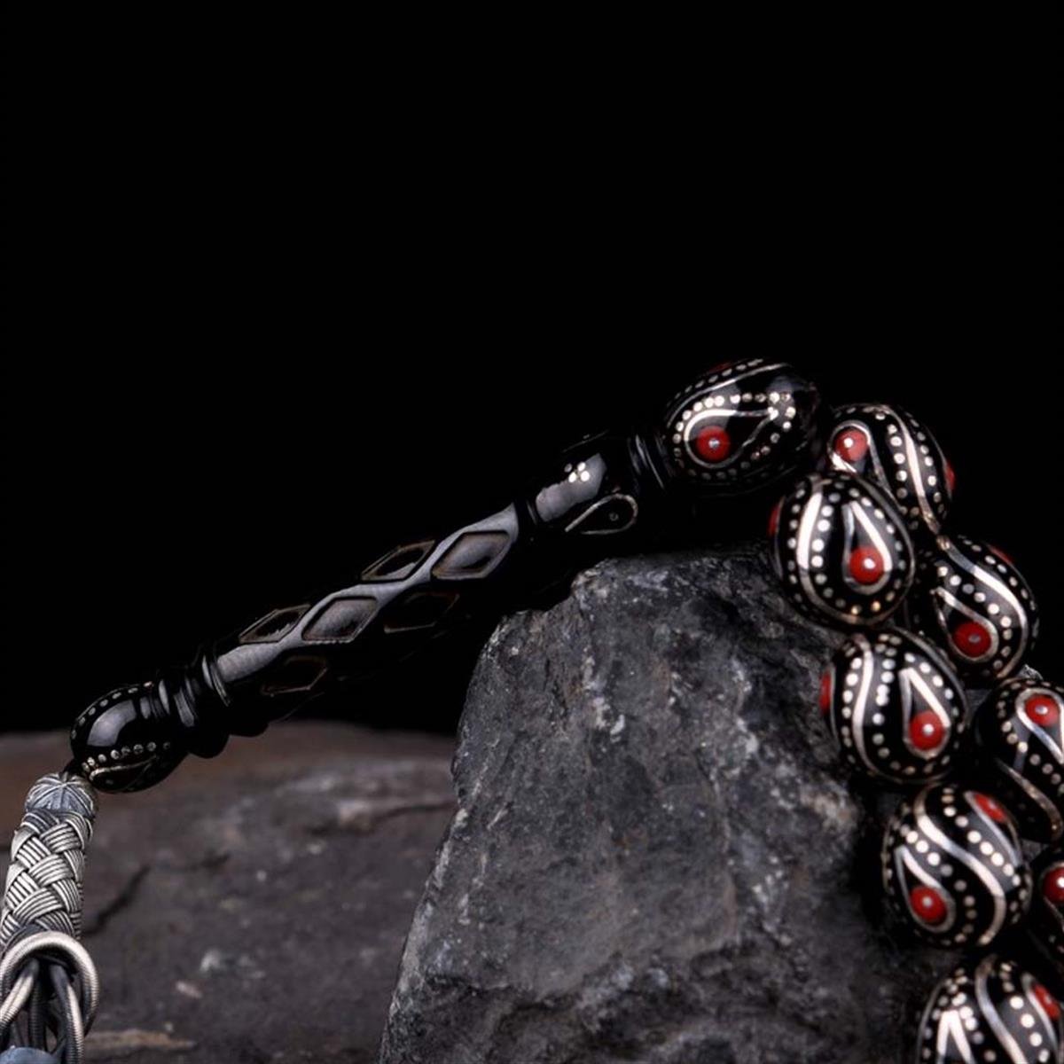 Erzurum Oltu Taşı 1000 Ayar Kazaziye Püsküllü Tesbih