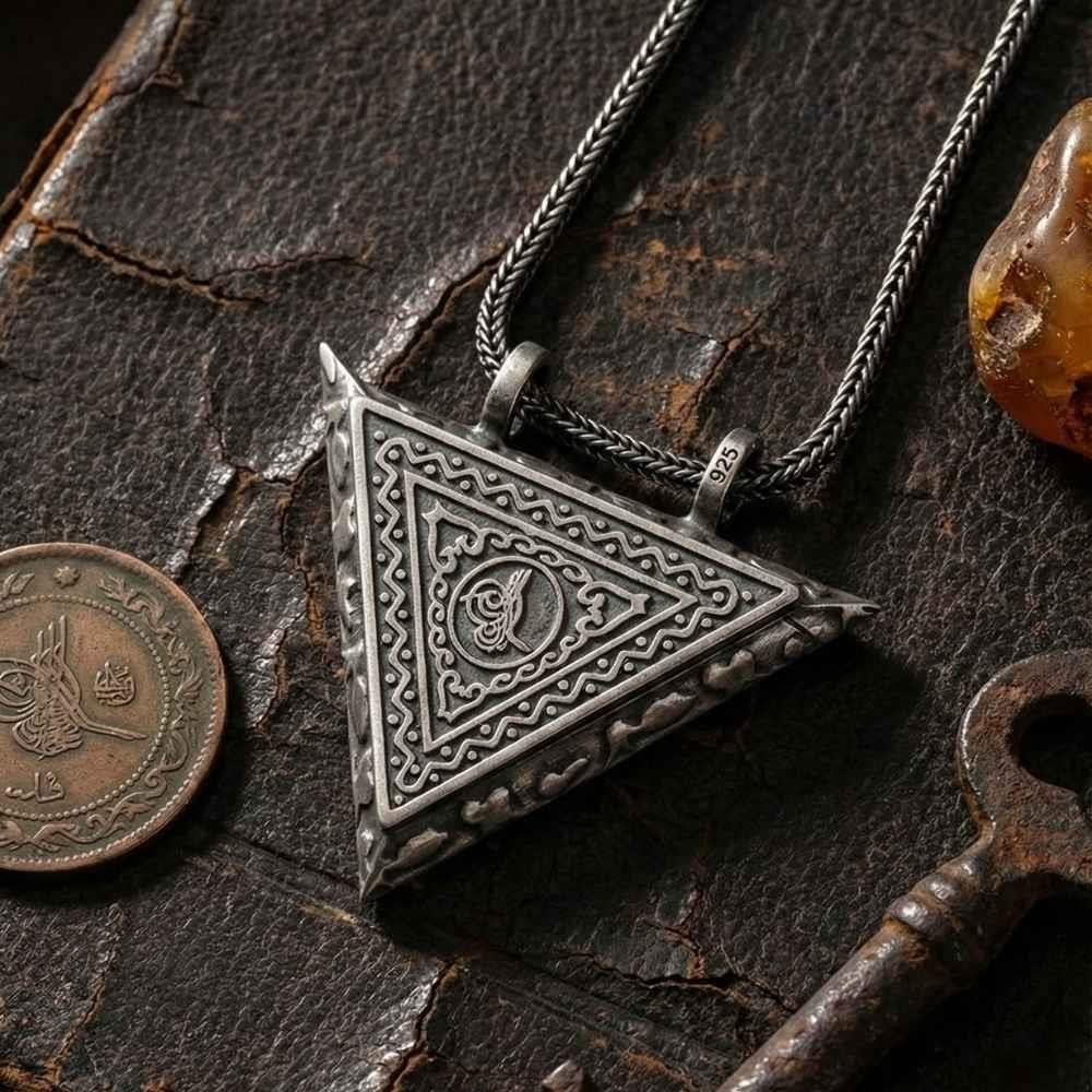 Eskitme Tuğra Motifli Muskalık KolyeMuskalık ve Cevşen Kolye
