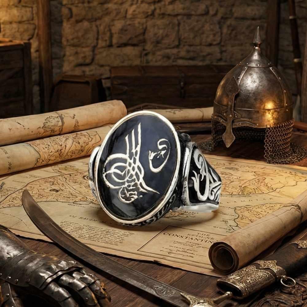 Fatih Sultan Mehmet Gümüş Erkek Yüzük SiyahOsmanlı Yüzükleri