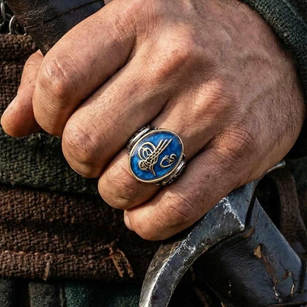 Fatih Sultan Mehmet Gümüş Erkek Yüzük MaviOsmanlı Yüzükleri