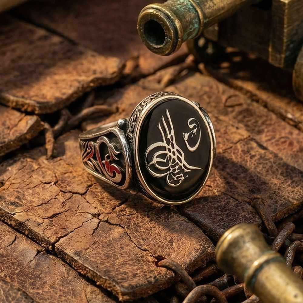 Fatih Sultan Mehmet Gümüş Erkek Yüzük SiyahOsmanlı Yüzükleri