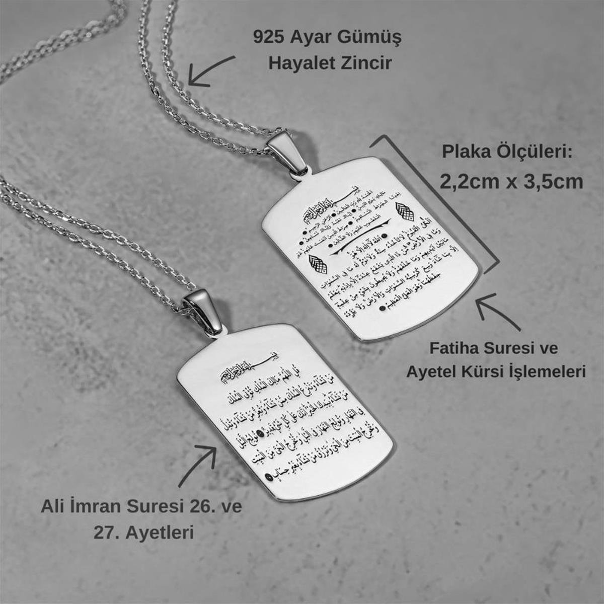 Fatiha Ayetel Kürsi Ali İmran 26. 27. Ayetleri Gümüş Kolye