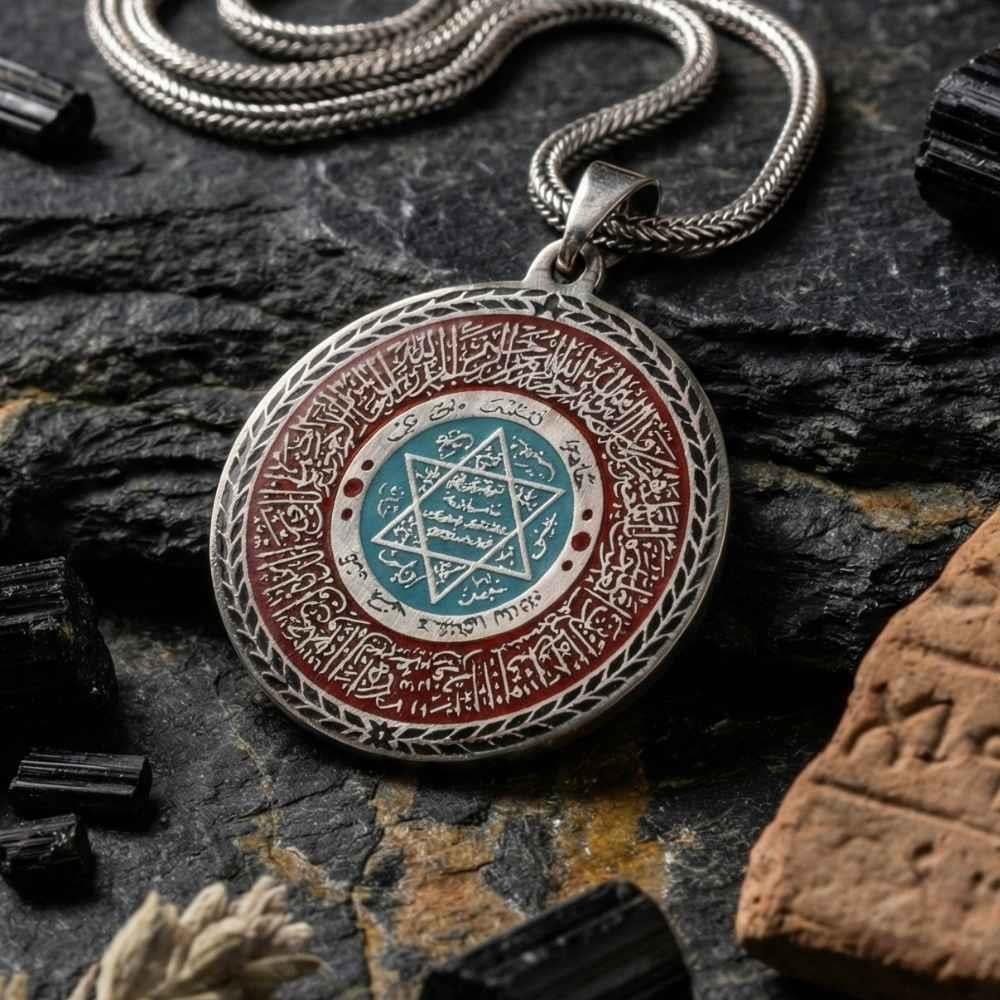 Fatiha Mührü Süleyman İşlemeli Gümüş KolyeSüleyman Mührü Kolye